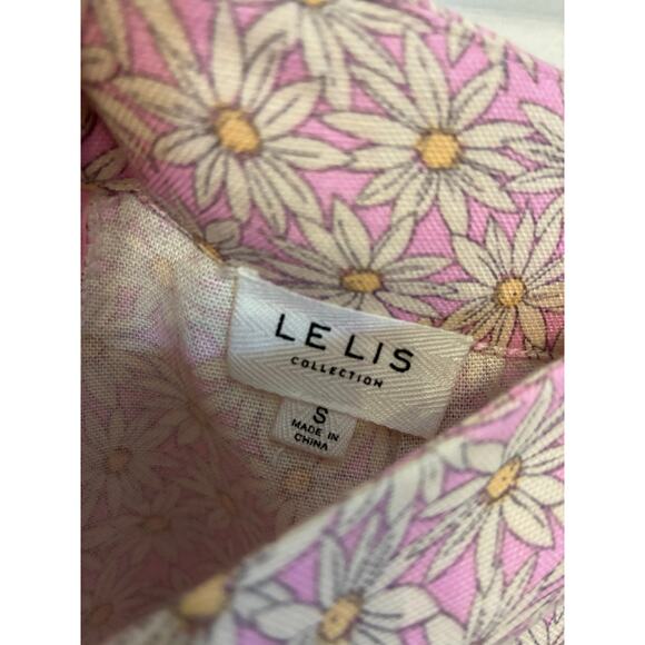 Lelis Floral Linen Blend Pink Daffodil Pants Woodstock Retro Boho Western S - Picture 4 of 5